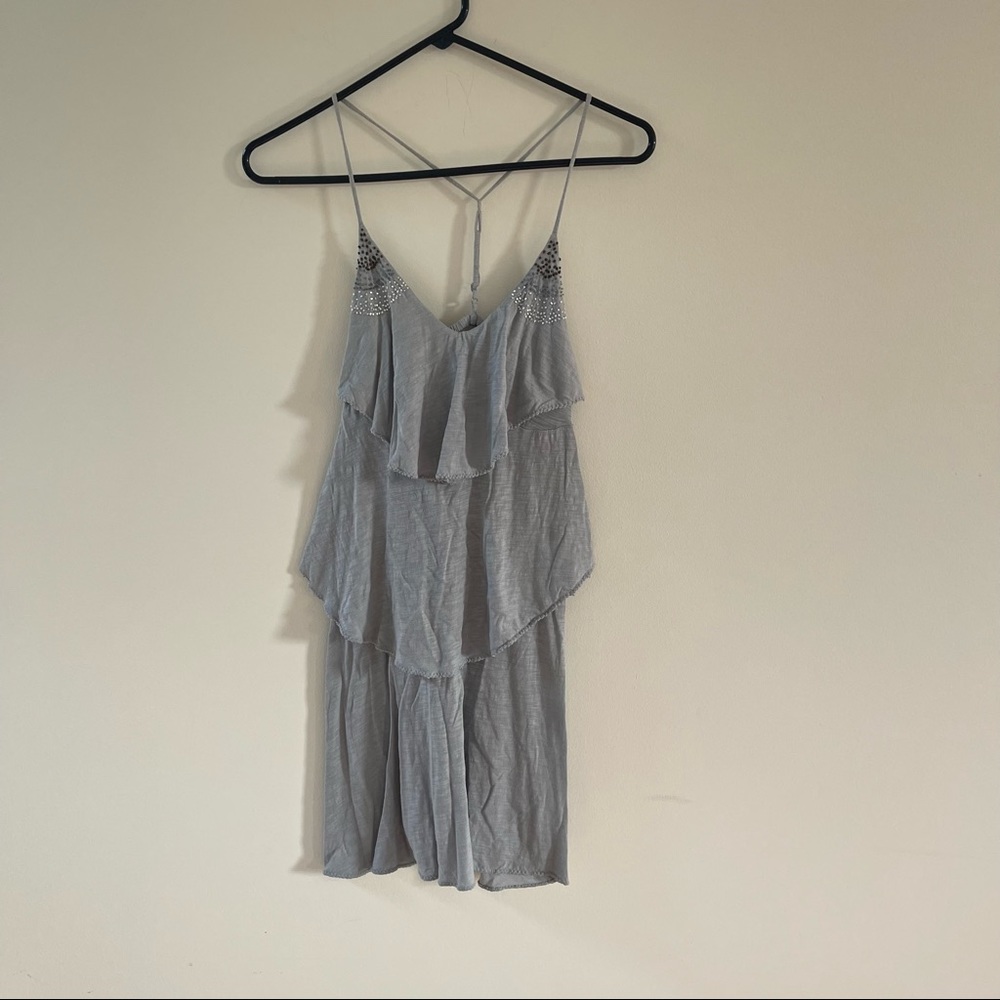 American Eagle Gray Tiered Ruffle‎ Beaded T-Back Cami Top XS